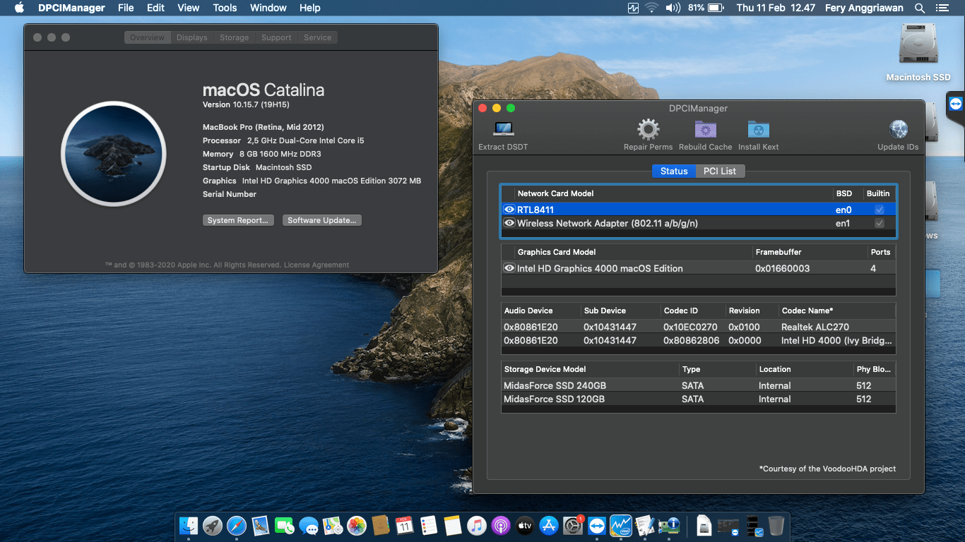 Success Hackintosh macOS Catalina 10.15.7 Build 19H2 at Asus A55VM-SX187D